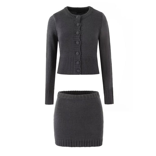 Cardigan & Knit Skirt Set