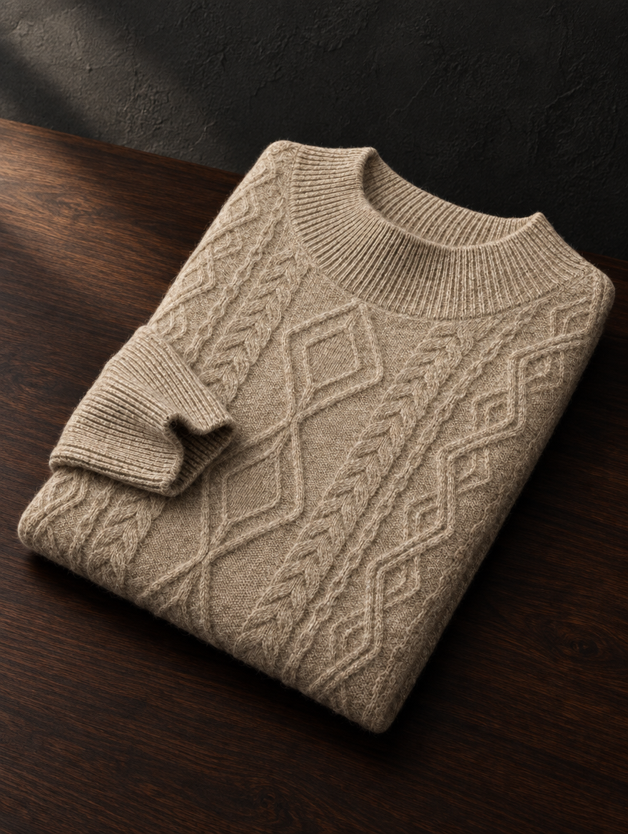 The Old Money Club — Cable Cashmere-Blend Crewneck