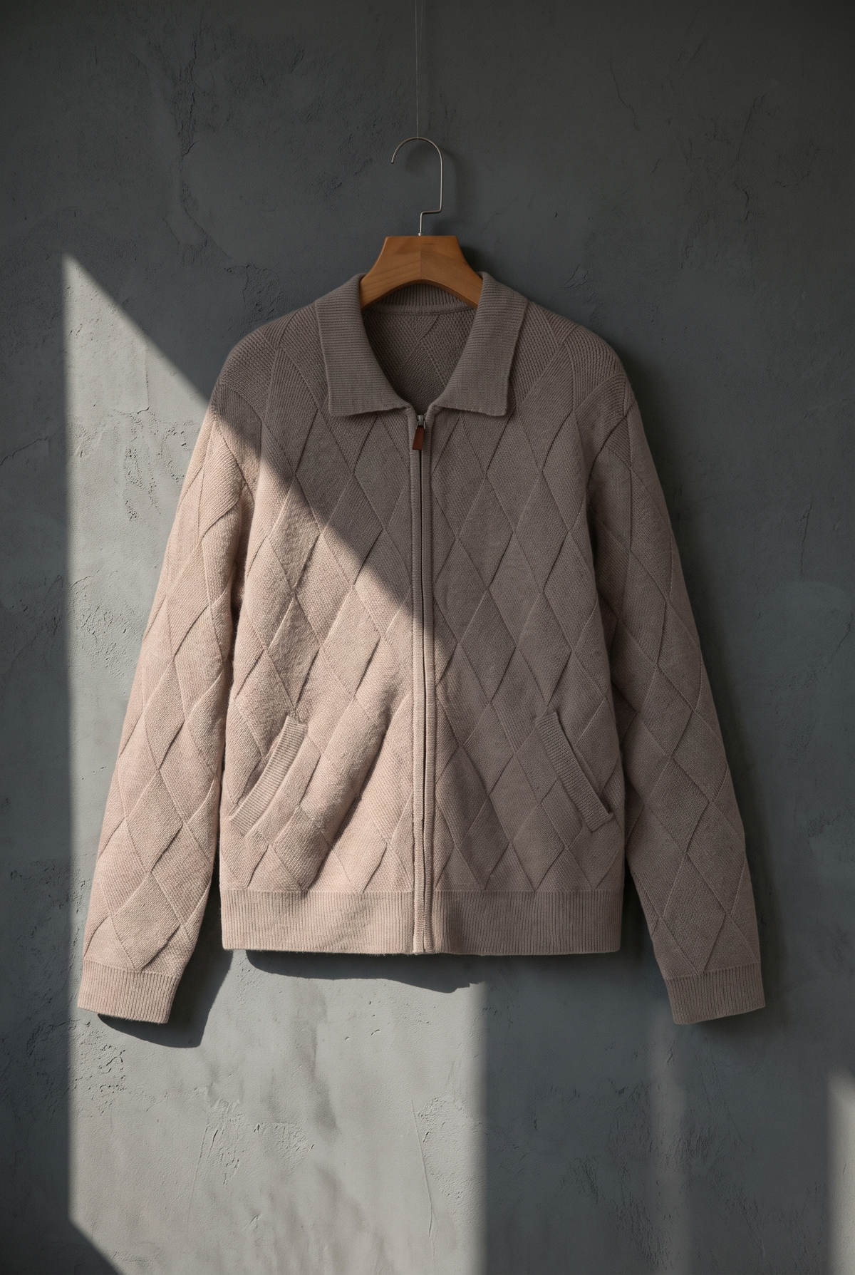 The Old Money Club - Heritage Diamond Knit Zip Cardigan