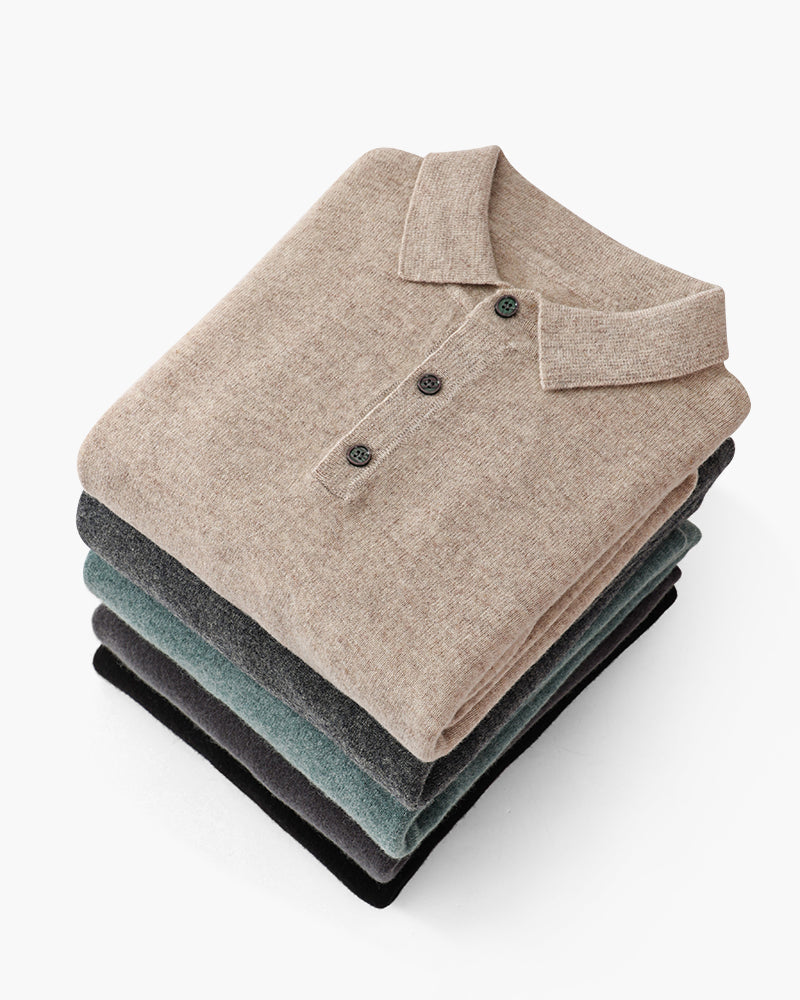Men's 100% Cashmere Polo Shirt – Luxury Knit Short-Sleeve Polo