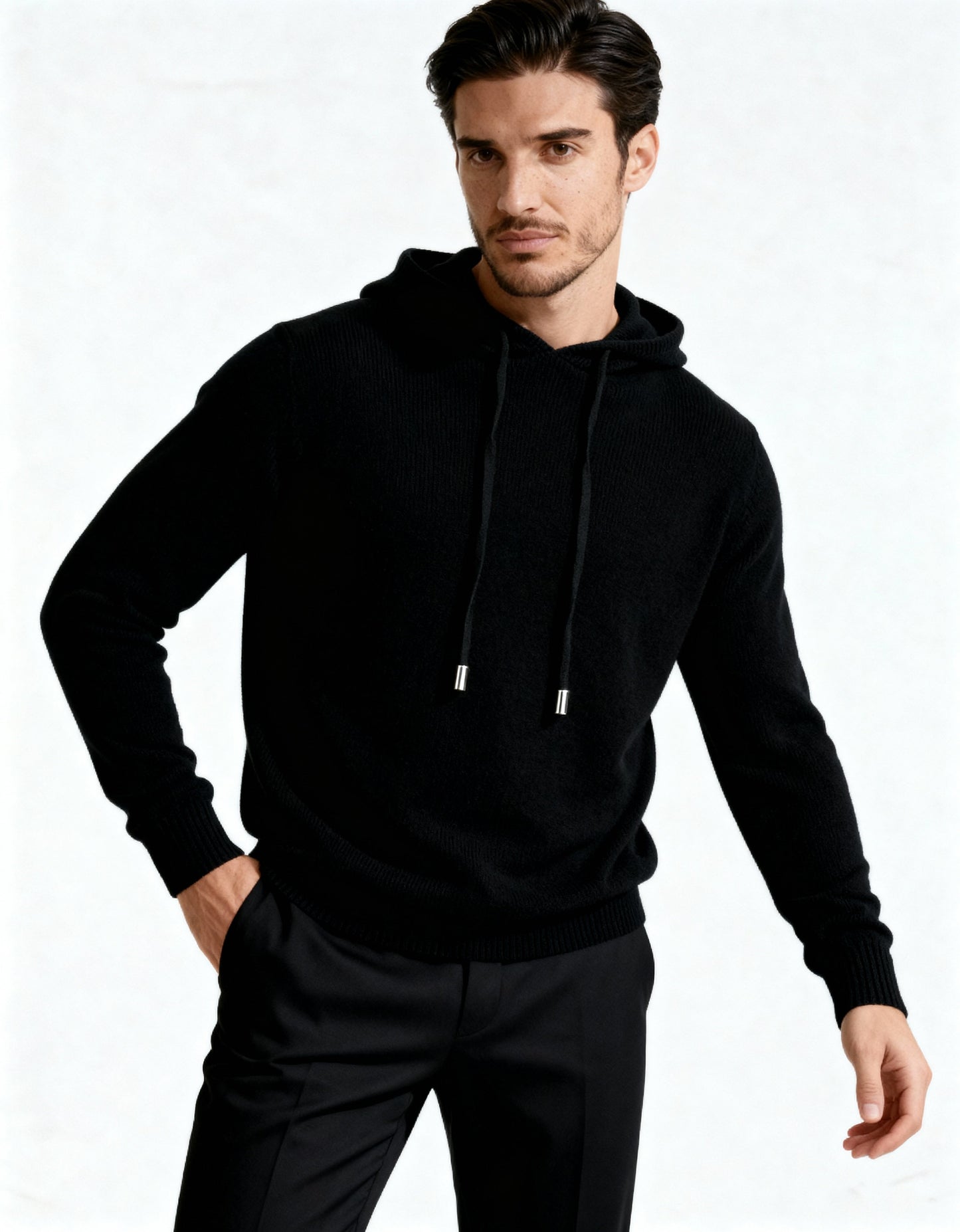 Men's 100% Cashmere Hoodie – Luxury Knit Pullover Hoodie