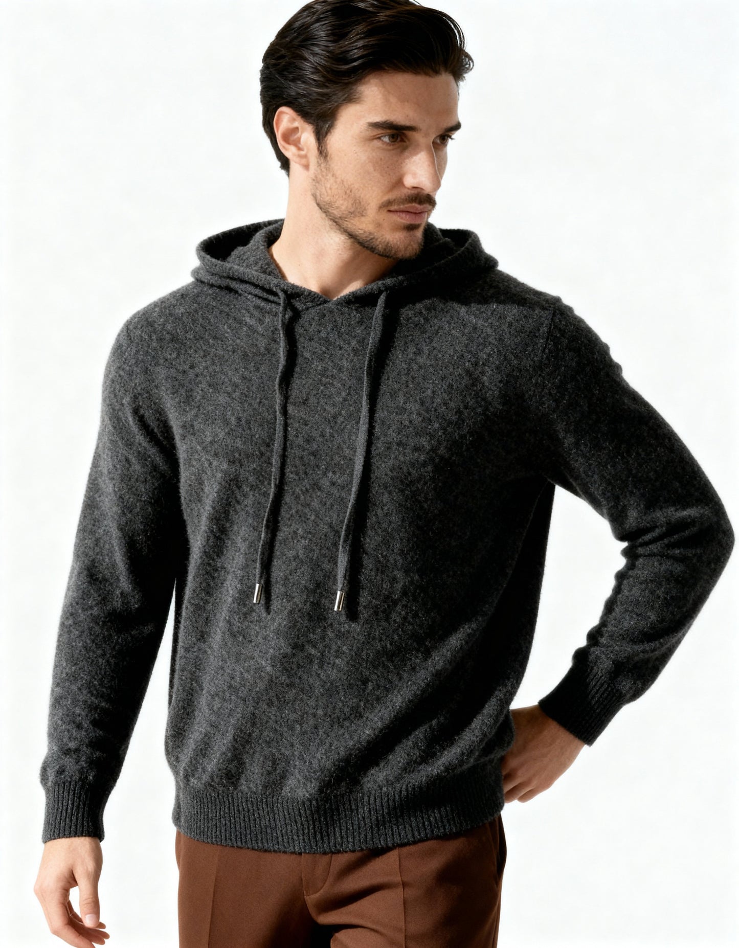 Men's 100% Cashmere Hoodie – Luxury Knit Pullover Hoodie