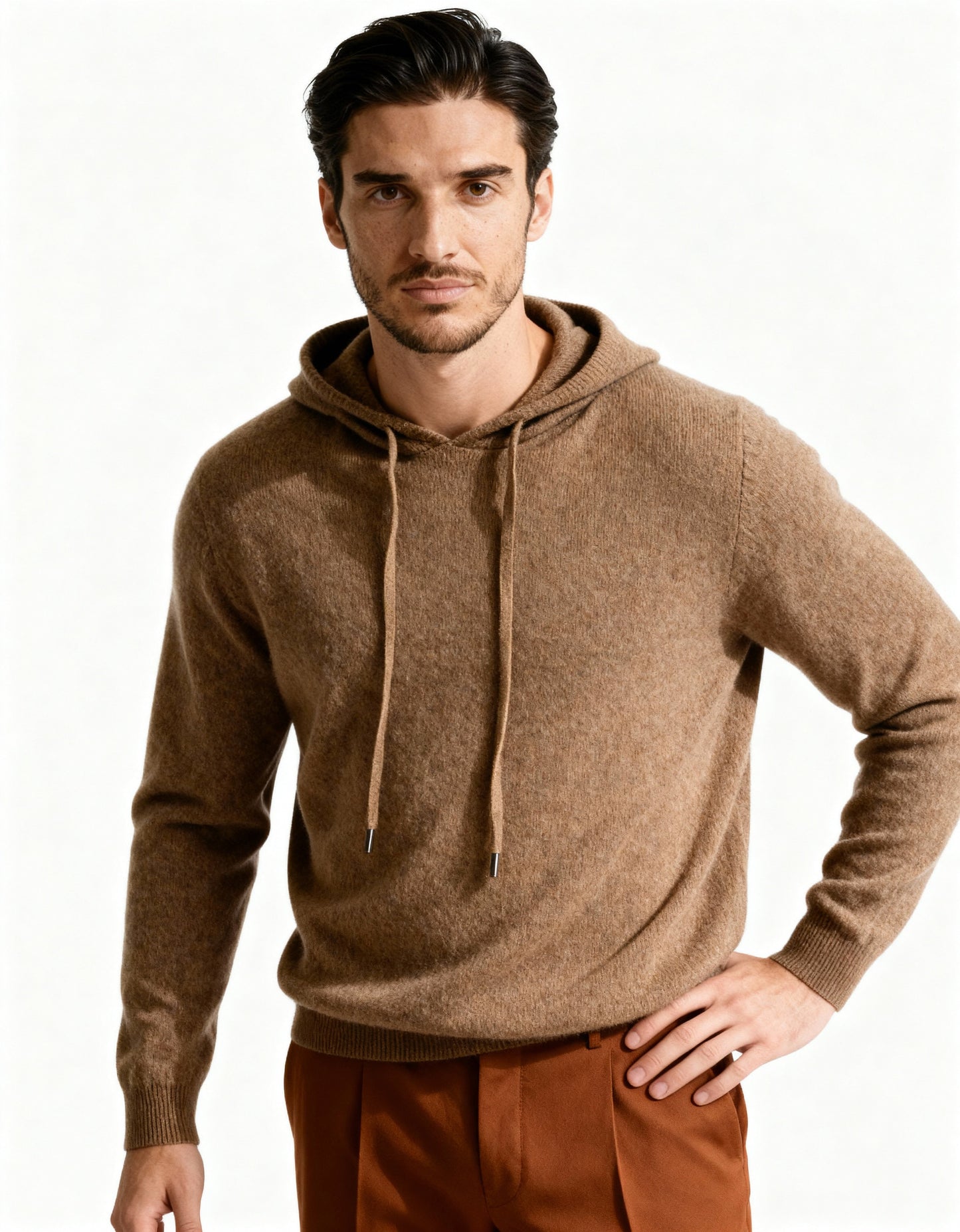 Men's 100% Cashmere Hoodie – Luxury Knit Pullover Hoodie