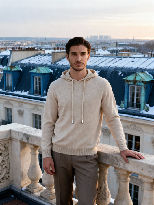 Men's 100% Cashmere Hoodie – Luxury Knit Pullover Hoodie
