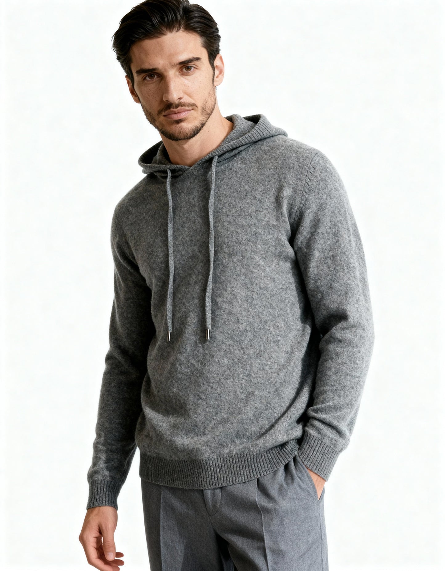 Men's 100% Cashmere Hoodie – Luxury Knit Pullover Hoodie