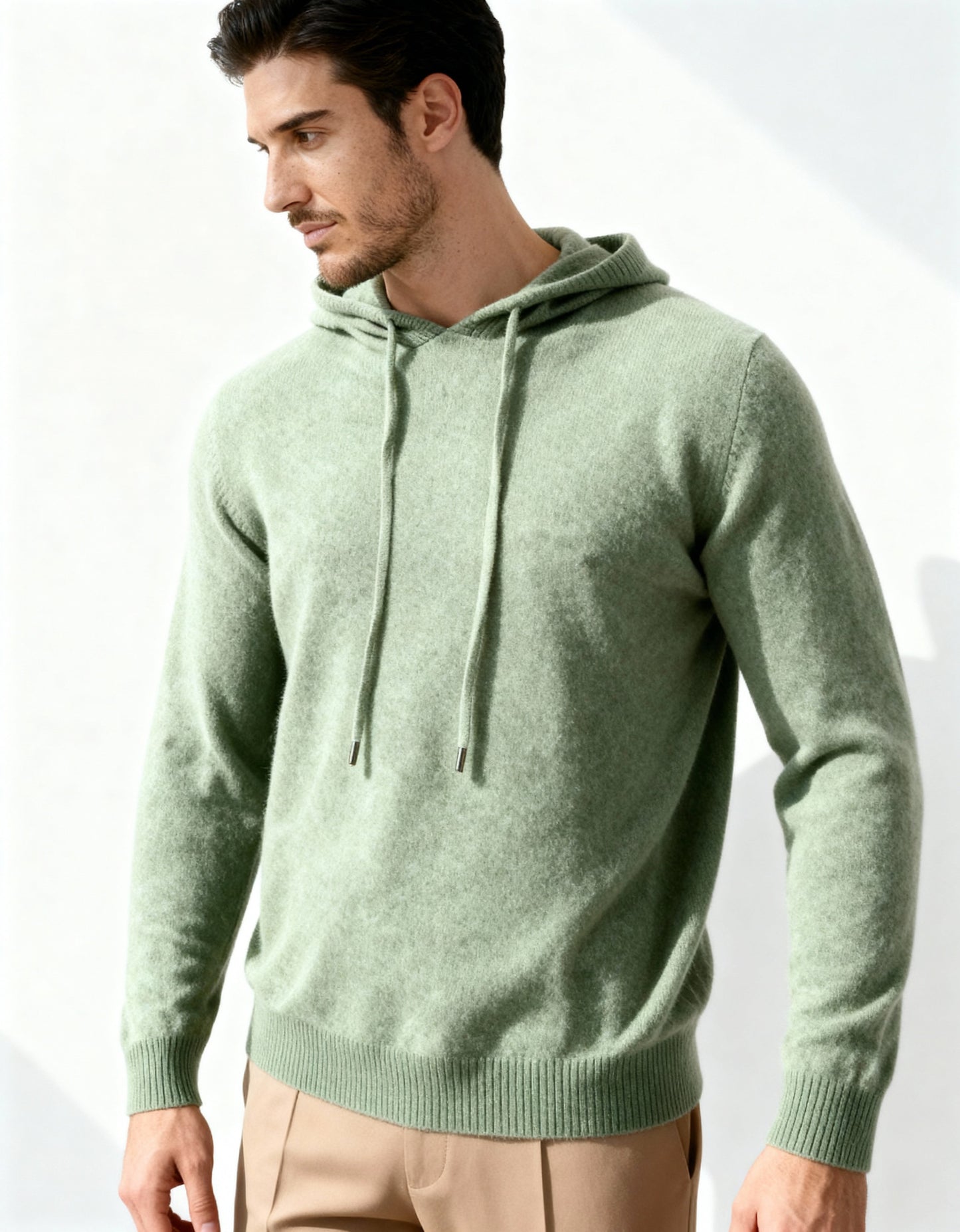 Men's 100% Cashmere Hoodie – Luxury Knit Pullover Hoodie