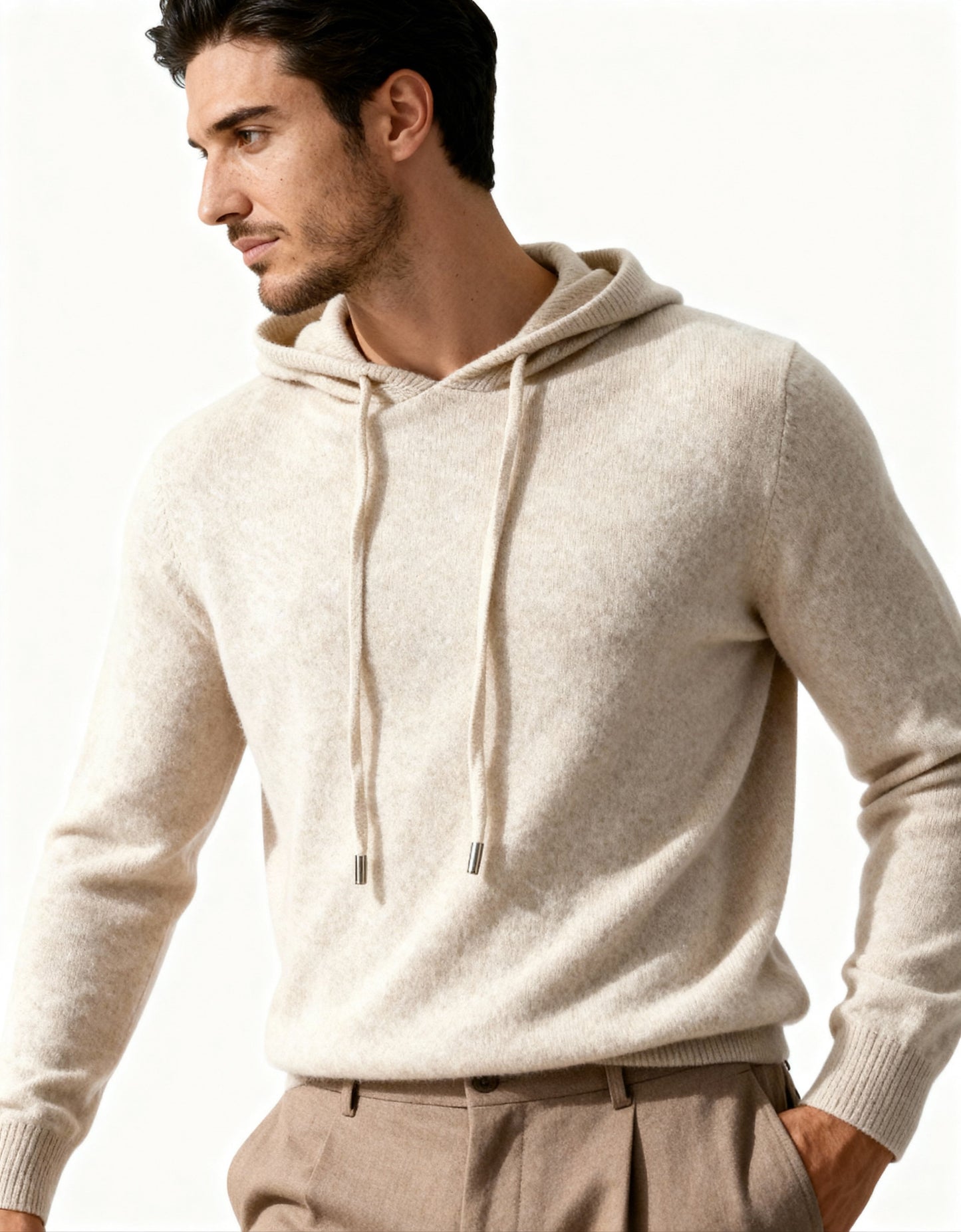 Men's 100% Cashmere Hoodie – Luxury Knit Pullover Hoodie