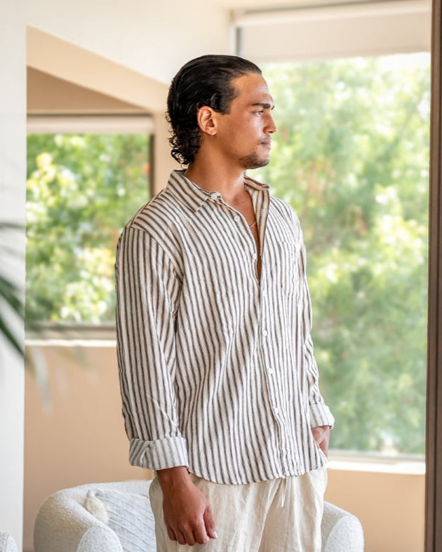 Men's Striped Dress Shirt – Classic Long-Sleeve Button-Up