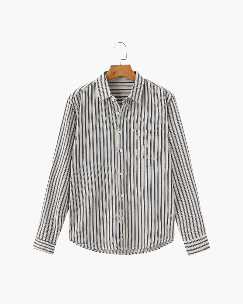 Men's Striped Dress Shirt – Classic Long-Sleeve Button-Up