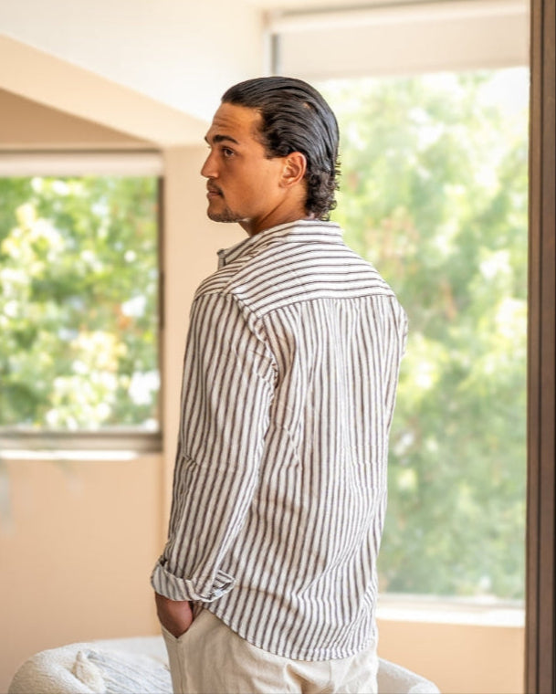 Men's Striped Dress Shirt – Classic Long-Sleeve Button-Up