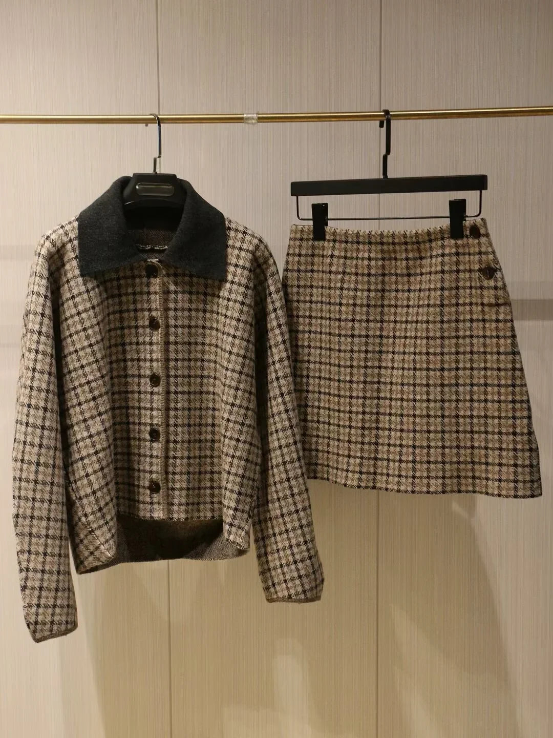 Checked Jacket & Skirt Set