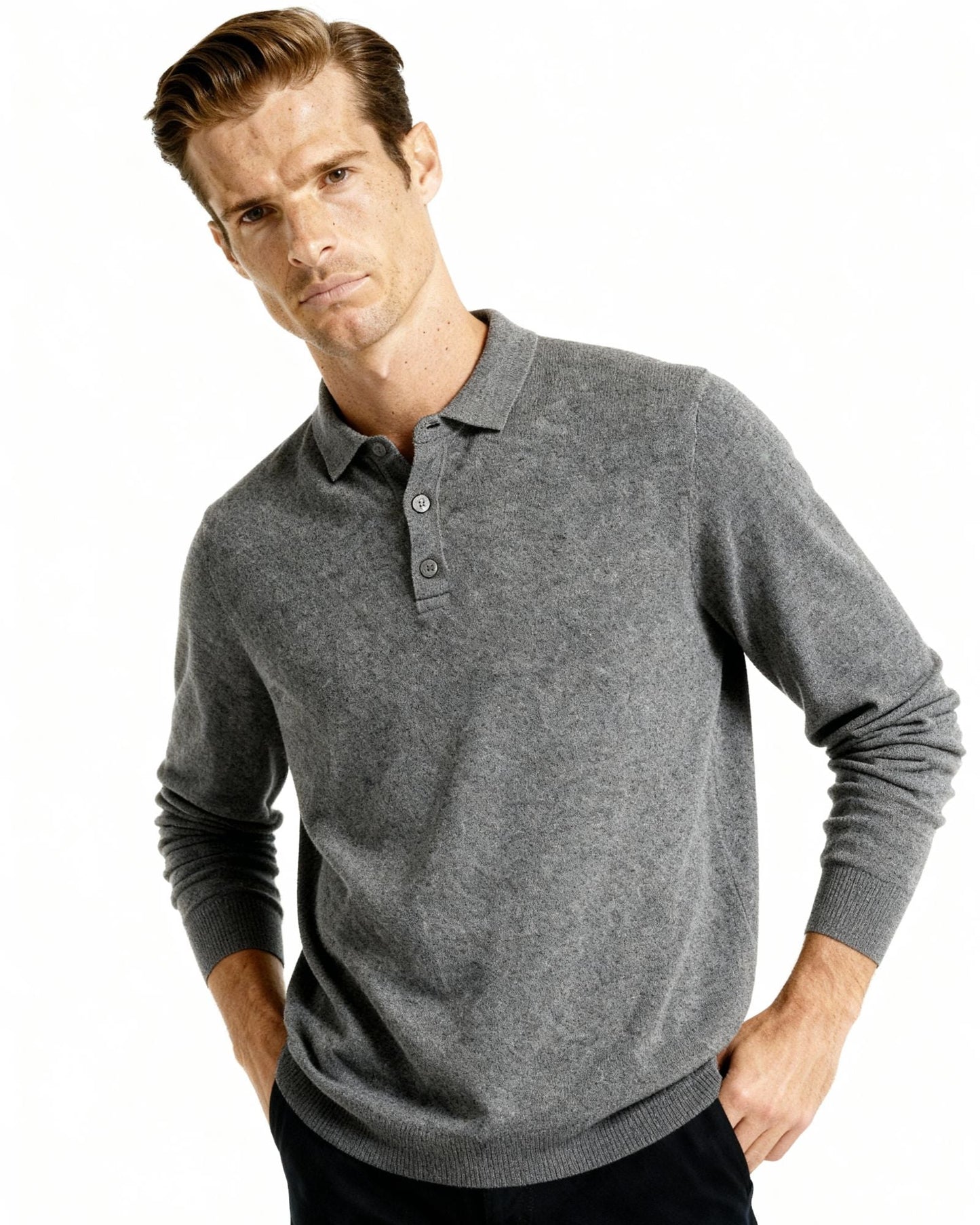 Men's 100% Cashmere Polo Shirt – Luxury Knit Short-Sleeve Polo