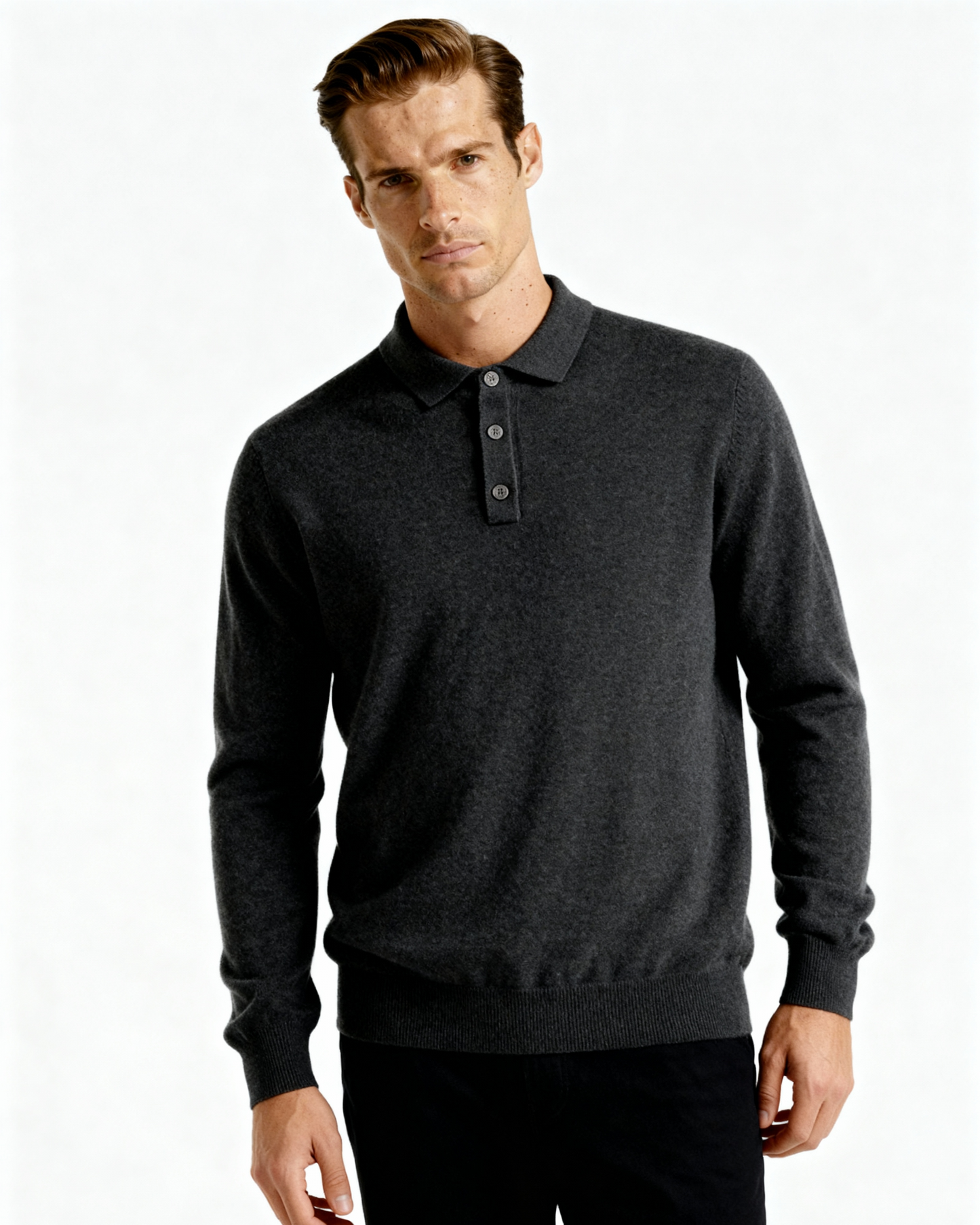 Men's 100% Cashmere Polo Shirt – Luxury Knit Short-Sleeve Polo
