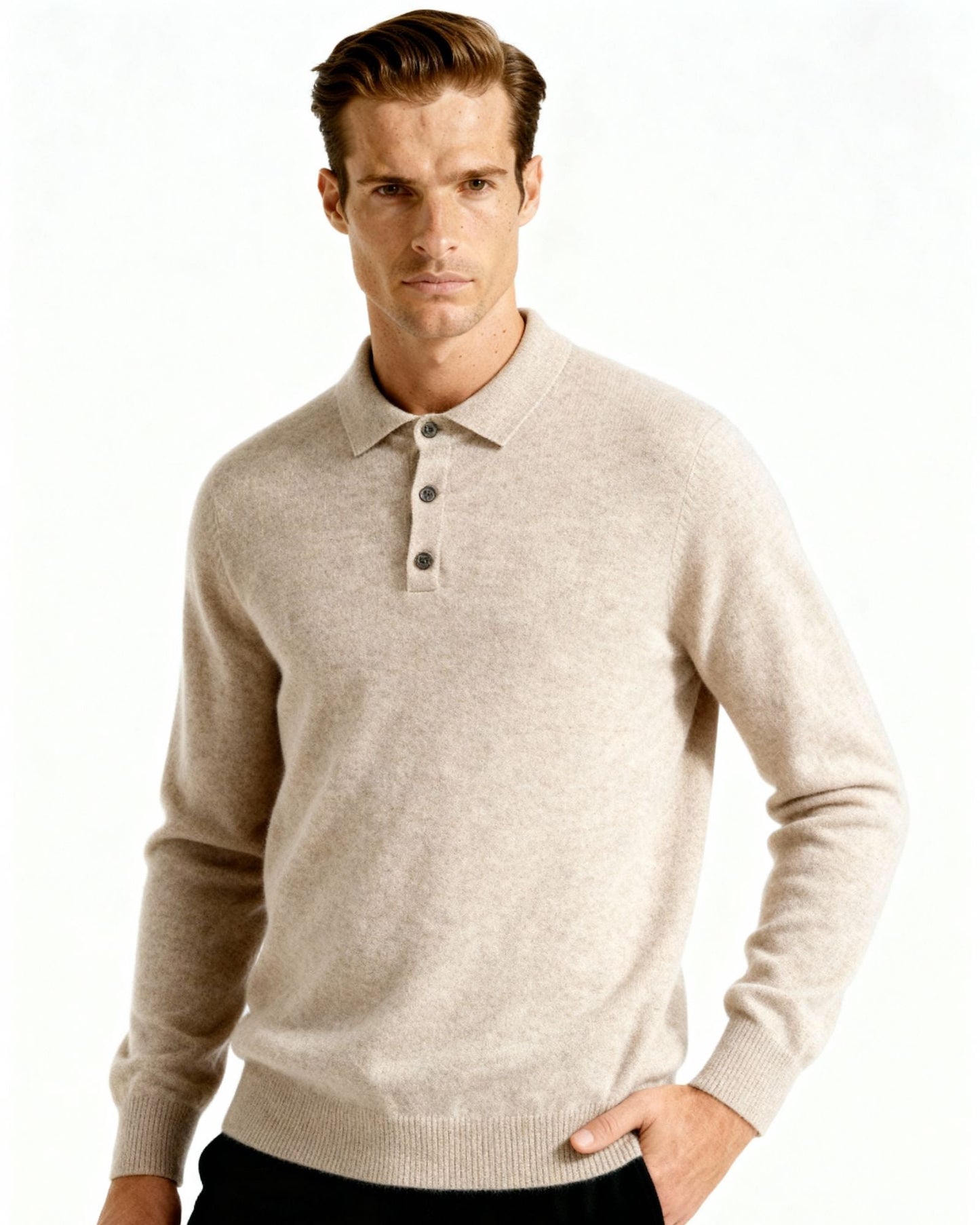 Men's 100% Cashmere Polo Shirt – Luxury Knit Short-Sleeve Polo