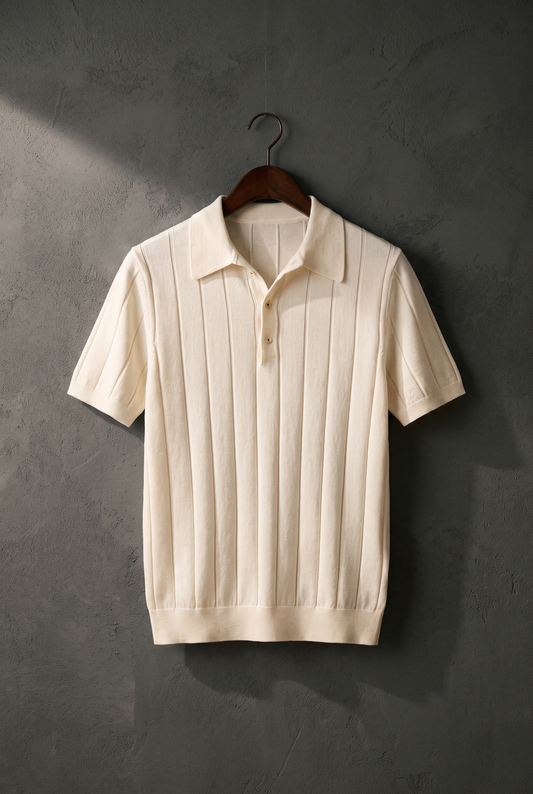 The Old Money Club - Men's Ribbed Cotton Polo Shirt – Cannes Knit Polo