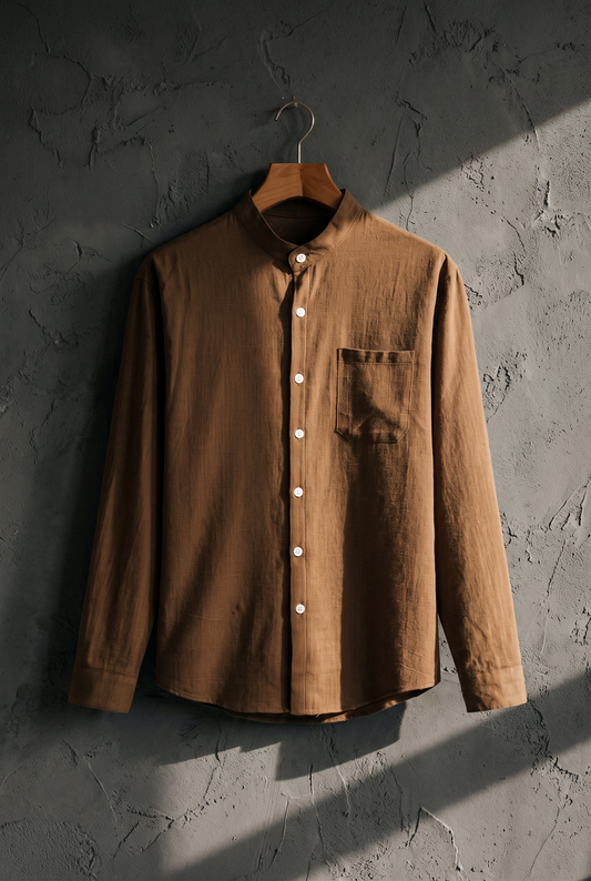 The Old Money Club - Men’s Mandarin Collar Shirt – Relaxed Fit Textured Cotton Shirt