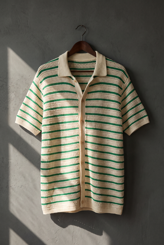 The Old Money Club - Men's Knitted Button Shirt – Marbella Short-Sleeve Knit Shirt