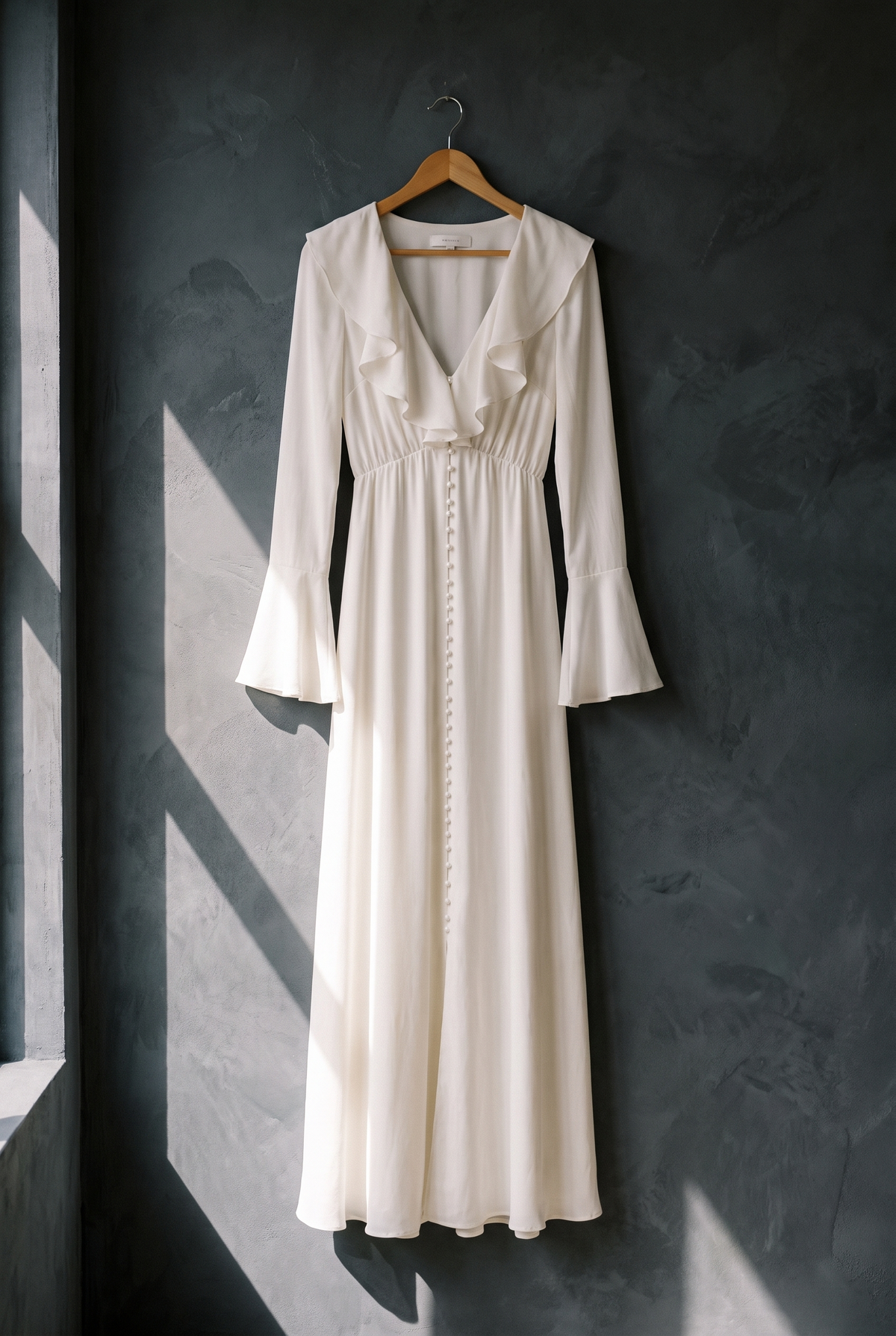 The Old Money Club - Pearl Button Ruffle Midi Dress