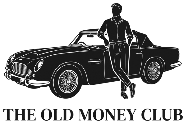 The Old Money Club logo - gentleman leaning on a classic car